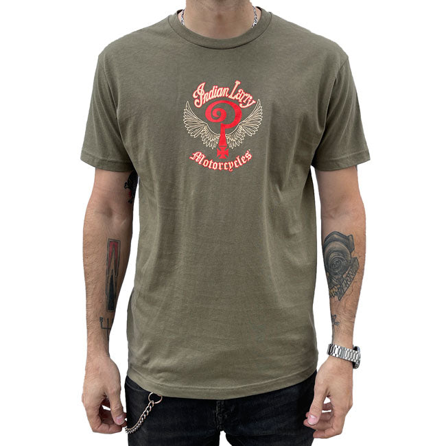 Indian Larry Militair Groen Logo T-Shirt