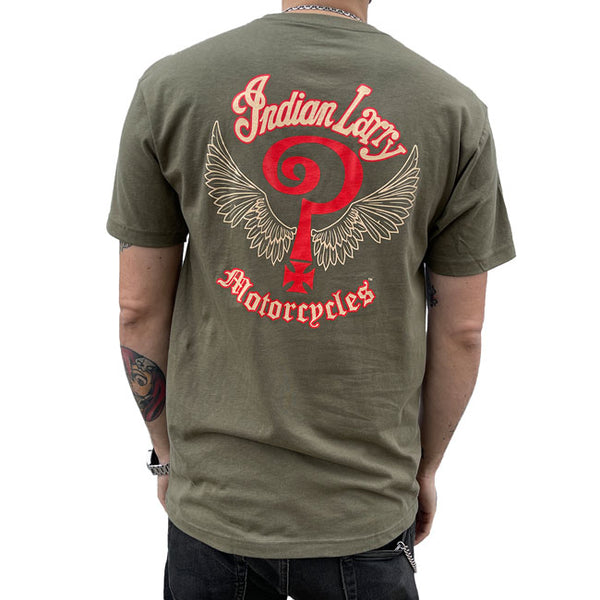 Indian Larry Militair Groen Logo T-Shirt