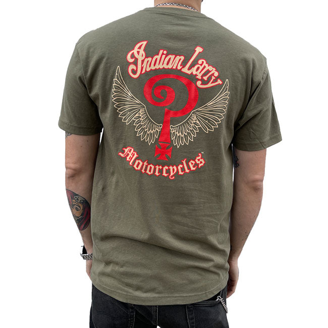 Indian Larry Militair Groen Logo T-Shirt