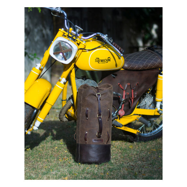 Trip Machine Vintage lederen militaire motorfiets reistas