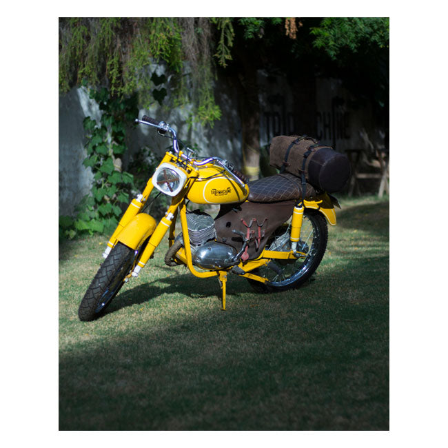 Trip Machine Vintage lederen militaire motorfiets reistas