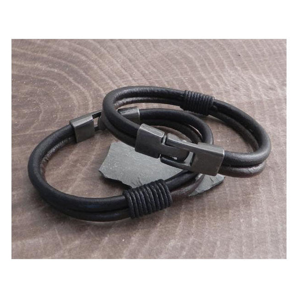 Amigaz Leather Double Round Wrap T-clamp Bracelet