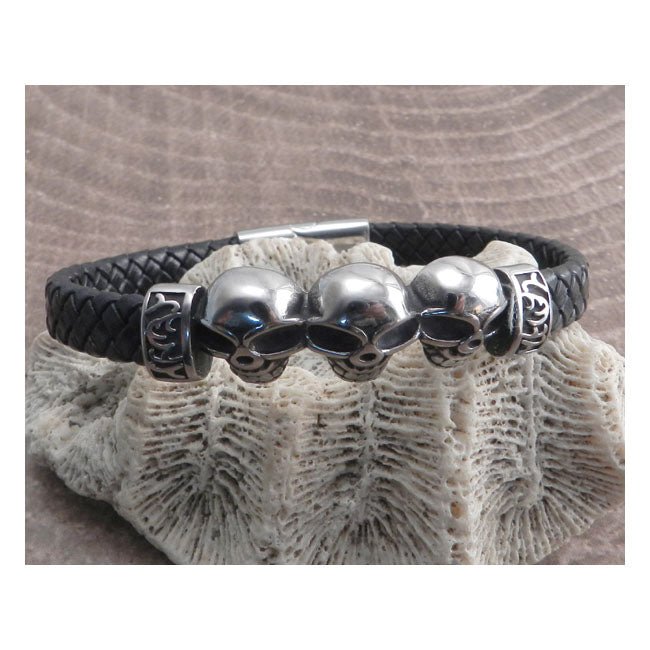 Amigaz Skull Head Leather Braid Bracelet