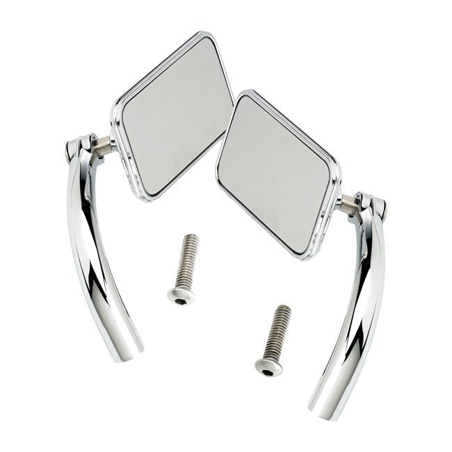 Biltwell Utility Motorcycle Mirror Set Rectangle Perch-Mount Chrome