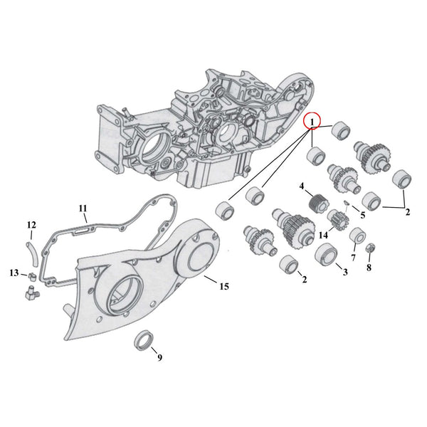 Cam Drive / Cover Parts Diagram Exploded View for 91-22 Harley Sportster 1) 95-22 XL. Inner bushing. Replaces OEM: 25598-91