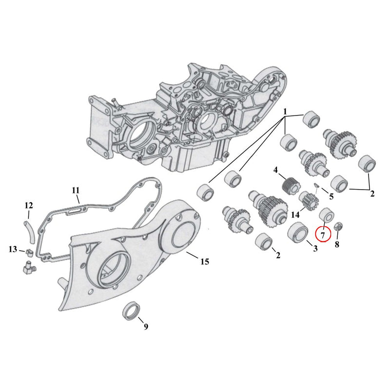 Cam Drive / Cover Parts Diagram Exploded View for 91-22 Harley Sportster 7) 77-22 XL. Bushing, pinion shaft. Replaces OEM: 25593-74