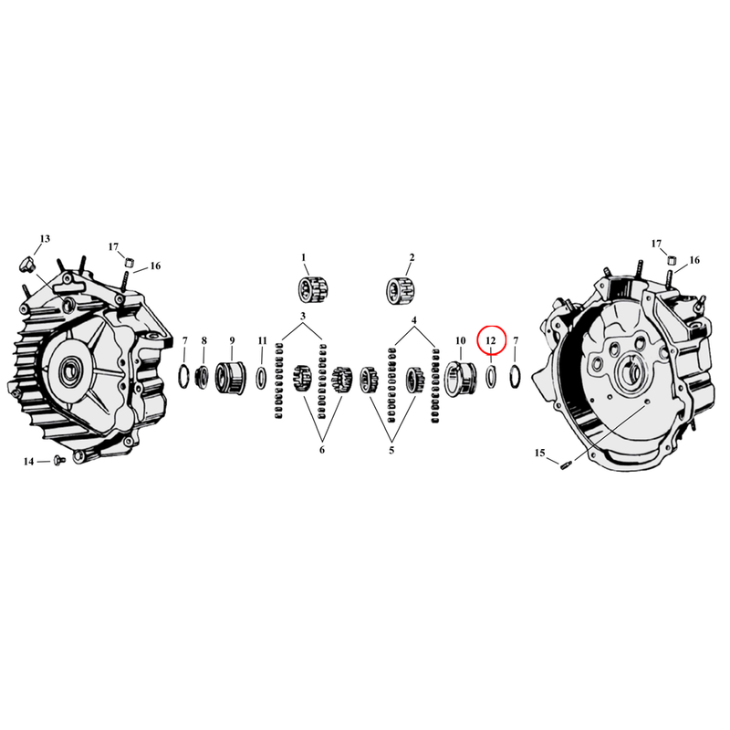 Crankcase Parts Diagram Exploded View for Harley 45" Flathead 12) 39-73 45" SV. Washer, pinion shaft bearing. Replaces OEM: 24692-39