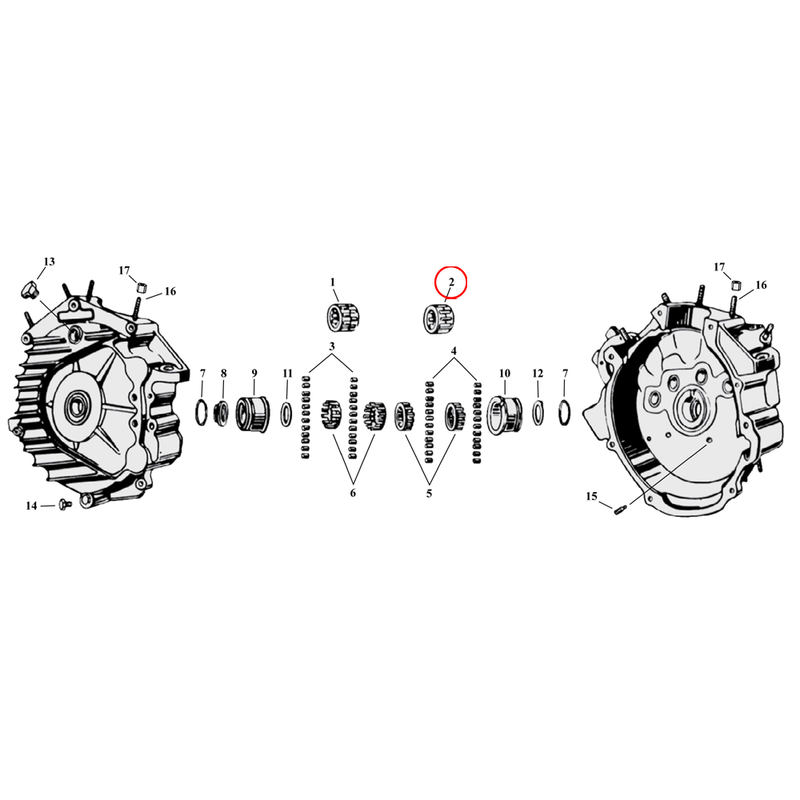 Crankcase Parts Diagram Exploded View for Harley 45" Flathead 2) 37-73 45" SV. Bearing, pinion shaft (right side). +.0002". Replaces OEM: 24671-37