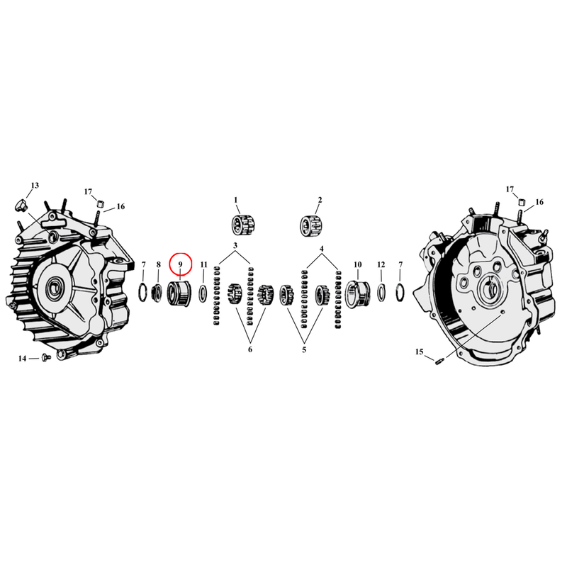 Crankcase Parts Diagram Exploded View for Harley 45" Flathead 9) 39-73 45" SV. Oversize (+.002") bushing, left case. Replaces OEM: 24610-39