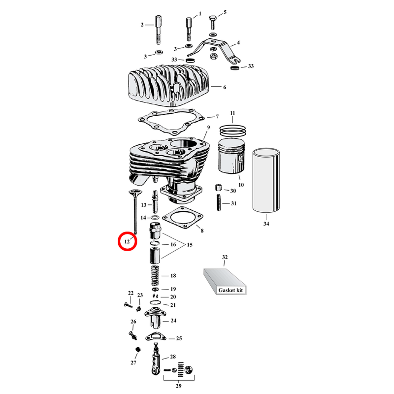 Cylinder Parts Diagram Exploded View for Harley 45" Flathead 12) See valves separately.