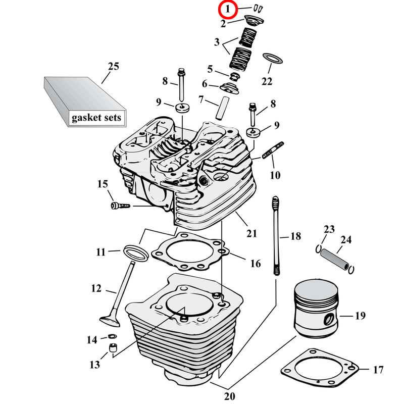 Cylinder Parts Diagram Exploded View for Harley Evolution Big Twin 1) 84-99 Big Twin. Manley valve keys (set of 8). Replaces OEM: 18229-83