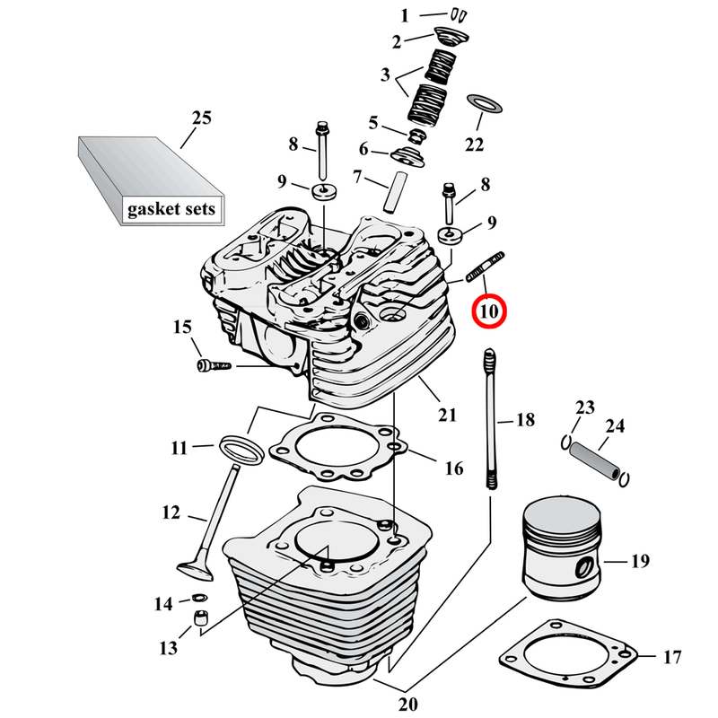 Cylinder Parts Diagram Exploded View for Harley Evolution Big Twin 10) 84-99 Big Twin. Stud set, exhaust. Replaces OEM: 16715-83