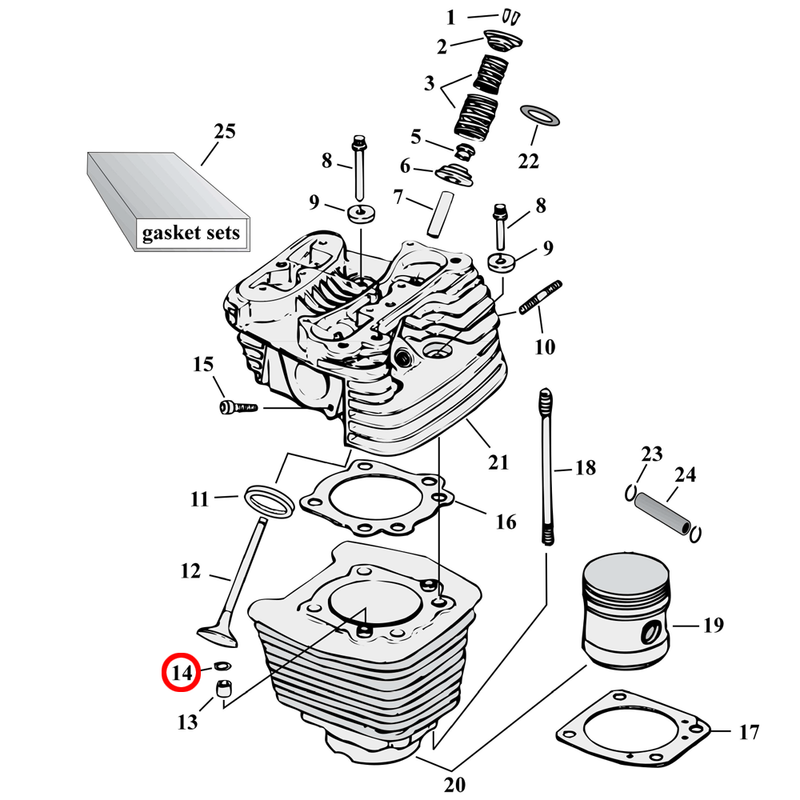 Cylinder Parts Diagram Exploded View for Harley Evolution Big Twin 14) 84-99 Big Twin. James o-ring, cylinder head stud. Replaces OEM: 26432-76A