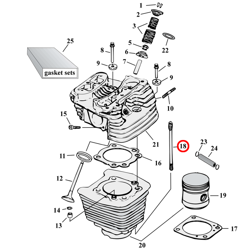 Cylinder Parts Diagram Exploded View for Harley Evolution Big Twin 18) L85-99 Big Twin. KPMI stud, cylinder (set of 8). Replaces OEM: 16837-85C