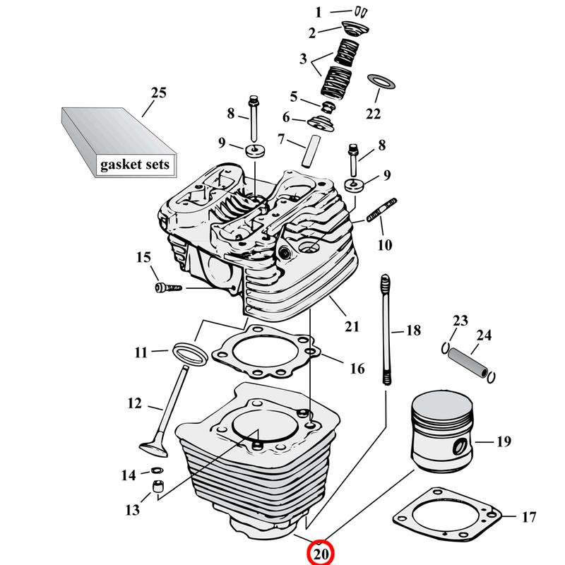 Cylinder Parts Diagram Exploded View for Harley Evolution Big Twin 20) See cylinder heads separately