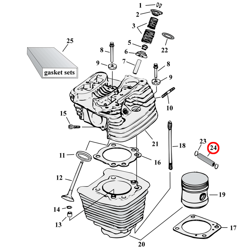 Cylinder Parts Diagram Exploded View for Harley Evolution Big Twin 24) 84-99 Big Twin. Piston wrist pin. Replaces OEM: 22764-83