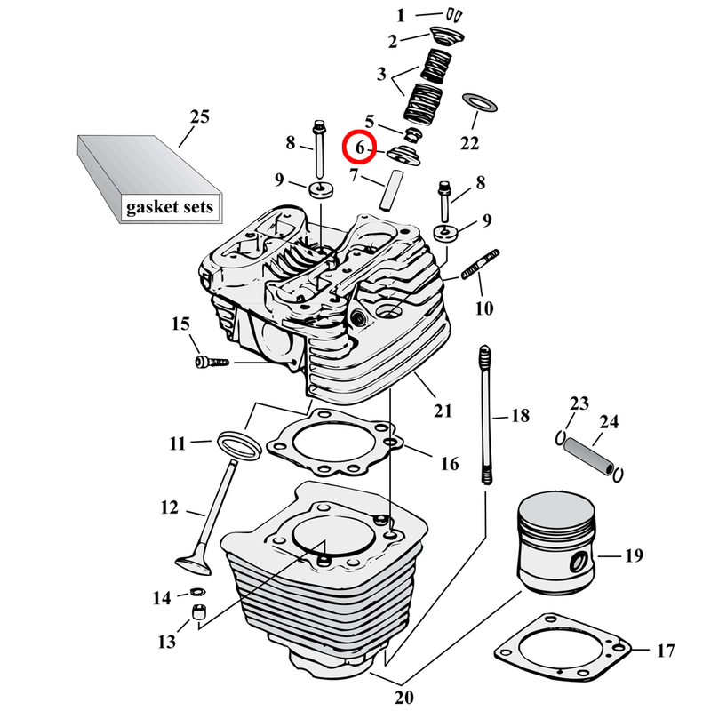 Cylinder Parts Diagram Exploded View for Harley Evolution Big Twin 6) 84-99 Big Twin. Manley steel valve spring collar, lower (set of 4). Replaces OEM: 18222-83