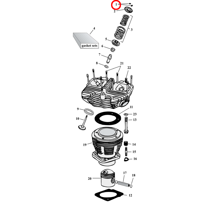 Cylinder Parts Diagram Exploded View for Harley Shovelhead