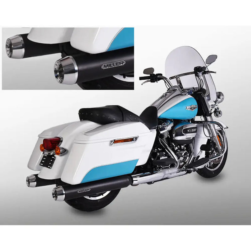 Miller Arlington Euro 4 Slip-On Mufflers for Harley 17-20 Touring (107" engine) / Matte Black / Tapered Polished  - Customhoj