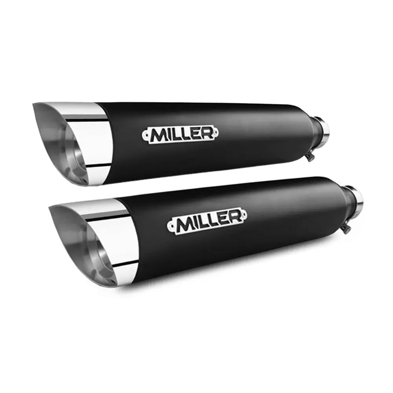 Miller Destiny Euro 5 Slip-On Mufflers for Harley 21-24 Softail Fat Boy (114/117" engine) / Matte Black / Slash Cut Polished  - Customhoj