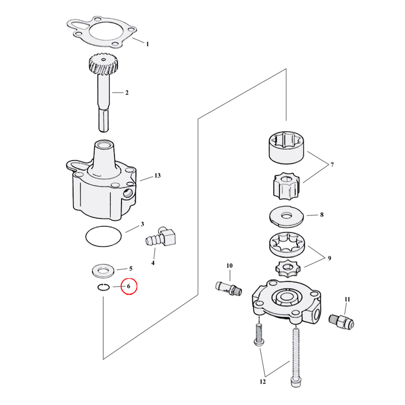 Oil Pump Parts Diagram Exploded View for 91-22 Harley Sportster 6) 56-E62 & 72-22 XL. Retaining ring. Replaces OEM: 11002