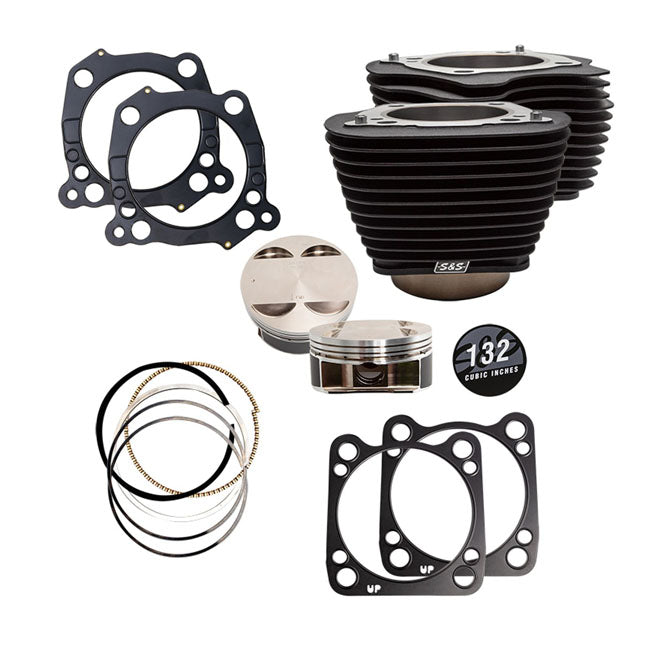 S&S 132" Big Bore Kit for Harley Milwaukee Eight 17-23 Touring with 114" engine / Wrinkle Black / Non-Highlighted Fins