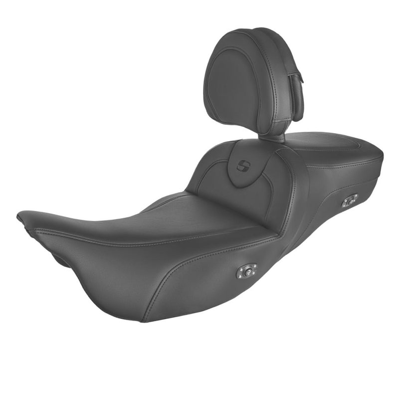 Saddlemen Roadsofa Extended Reach Plain Seat for Harley 08-25 Touring (excl. 23-25 CVO; 24-25 Road Glide / Street Glide) / Black / With heating / With backrest  - Customhoj