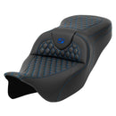 Saddlemen Roadsofa Honeycomb Seat for Harley 08-25 Touring (excl. 23-25 CVO; 24-25 Road Glide / Street Glide) / Black / Blue / Without heating / Without backrest  - Customhoj