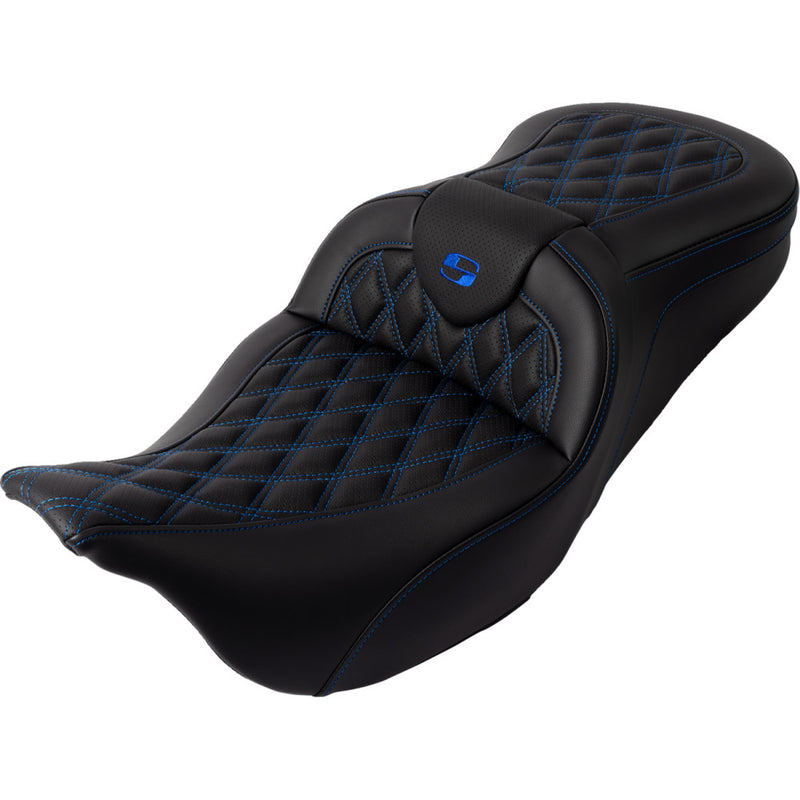 Saddlemen Roadsofa Lattice Stitch Seat for Harley 08-25 Touring (excl. 23-25 CVO; 24-25 Road Glide / Street Glide) / Black / Blue / Without heating / With backrest  - Customhoj