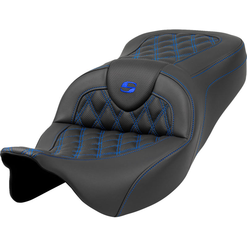 Saddlemen Roadsofa Lattice Stitch Seat for Harley 08-25 Touring (excl. 23-25 CVO; 24-25 Road Glide / Street Glide) / Black / Blue / Without heating / Without backrest  - Customhoj