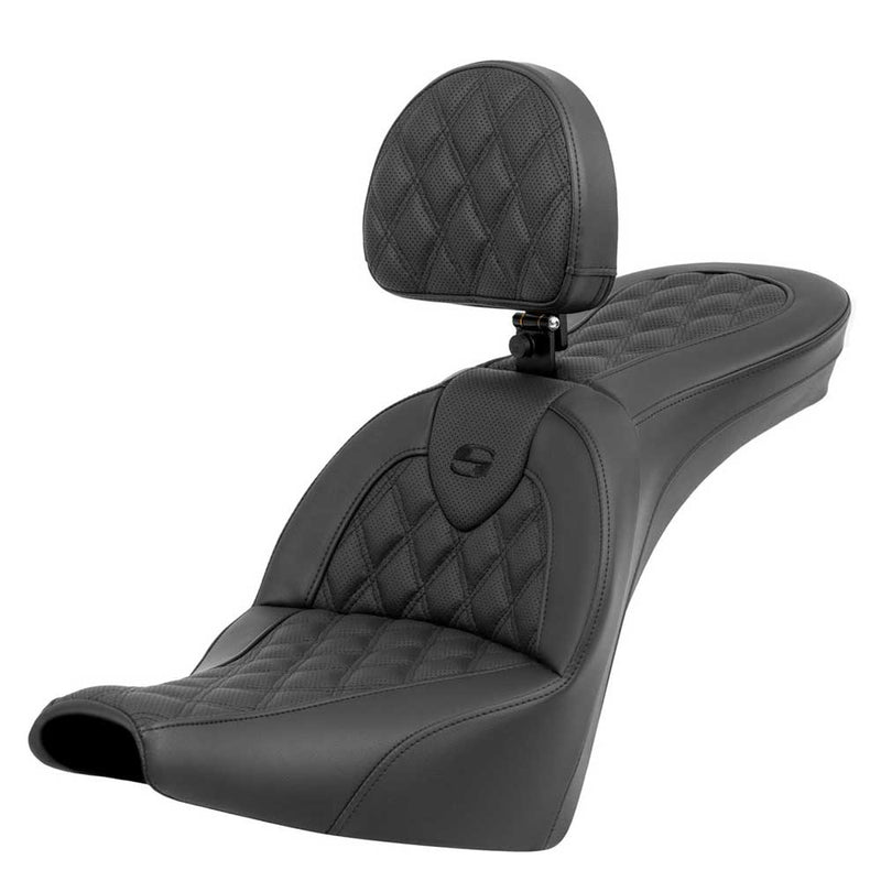Saddlemen Roadsofa Lattice Stitch Seat for Harley 18-25 Softail Street Bob / Standard / Black / Without heating / With backrest  - Customhoj