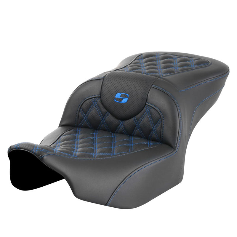 Saddlemen Roadsofa Lattice Stitch Seat for Harley 24-25 Touring Road Glide / Street Glide / Black / Blue / Without heating / Without backrest  - Customhoj
