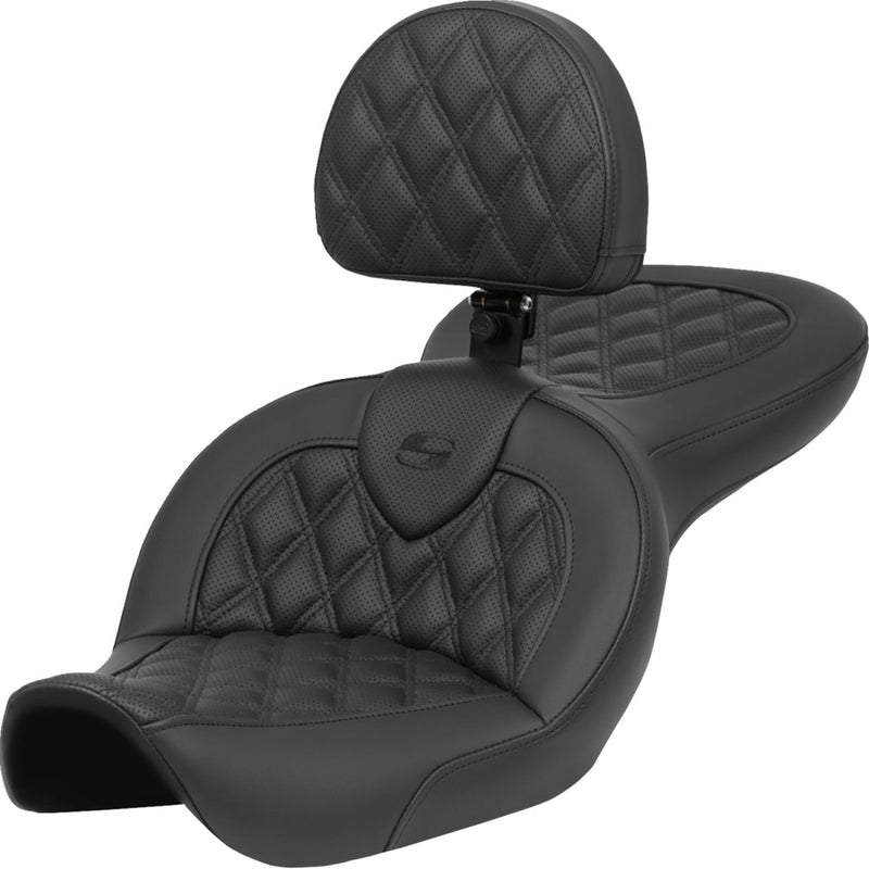 Saddlemen Roadsofa Lattice Stitch Seat for Harley 96-03 Dyna Wide Glide / Black / Without heating / With backrest  - Customhoj
