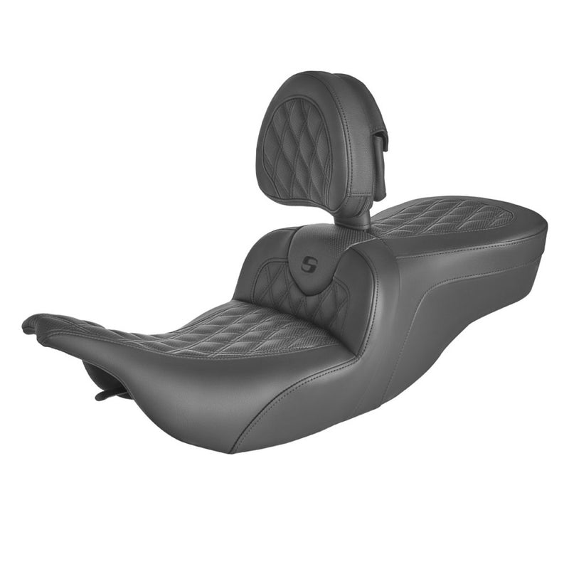 Saddlemen Roadsofa Lattice Stitch Seat for Harley 97-07 Touring Electra Glide / Road Glide / Black / Without heating / With backrest  - Customhoj