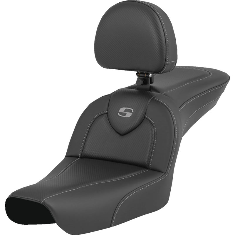 Saddlemen Roadsofa Plain Seat for Harley 04-05 Dyna Wide Glide / Carbon Fiber / Without heating / With backrest  - Customhoj
