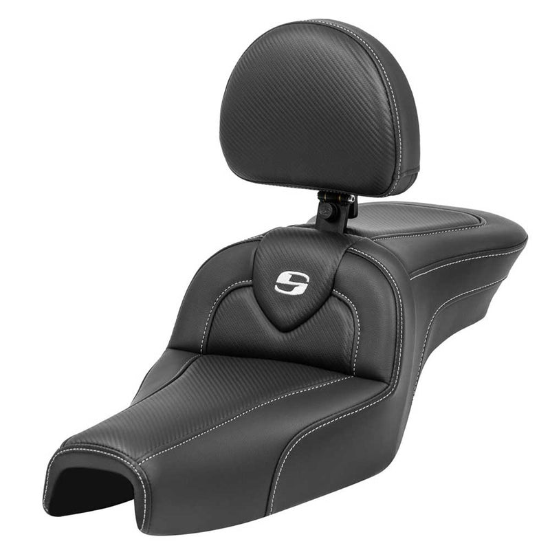 Saddlemen Roadsofa Plain Seat for Harley 04-22 XL Sportster (with 17 liter tank) / Carbon Fiber / Without heating / With backrest  - Customhoj