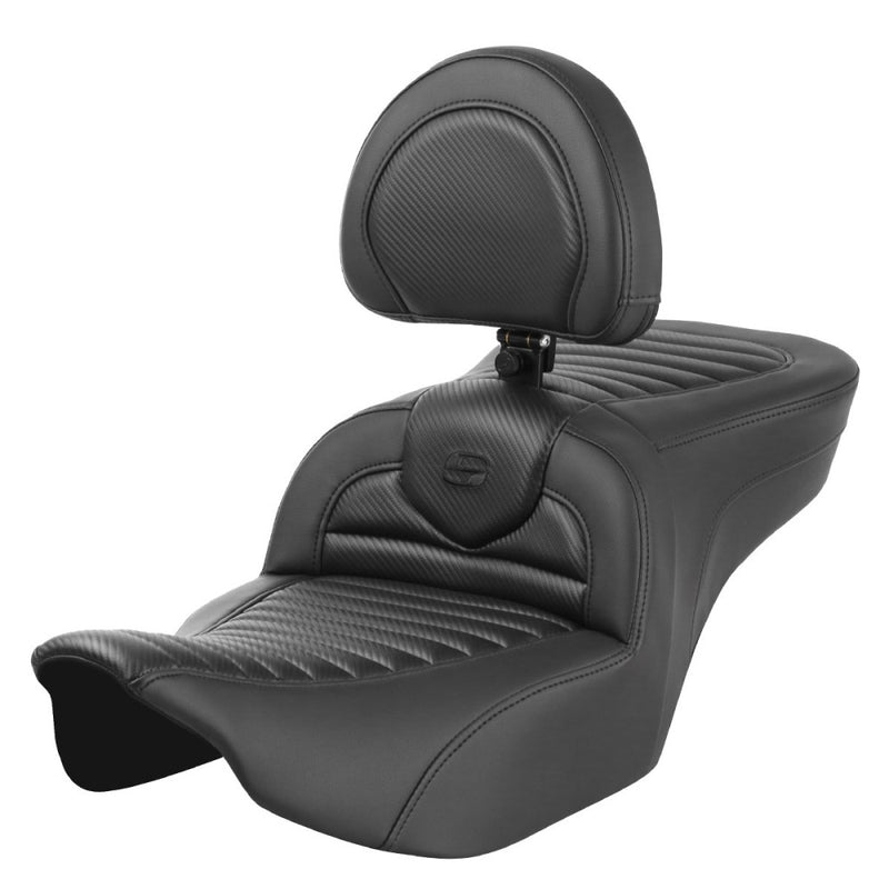 Saddlemen Roadsofa Tuck-n-Roll Seat for Harley 24-25 Touring Road Glide / Street Glide / Carbon Fiber / Without heating / With backrest  - Customhoj