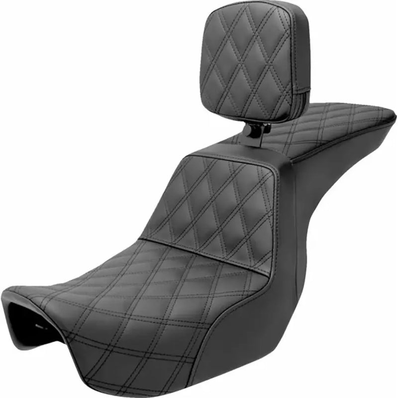 Saddlemen Tour Step-Up Motorcycle Seat for Harley 06-17 Dyna FLD / FXD / FXDWG / With Backrest / Full Lattice Stitch